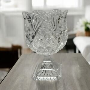 Shannon Designs of Ireland 24% Lead Crystal Pedestal Tulip Vase Dish Heavy 7"